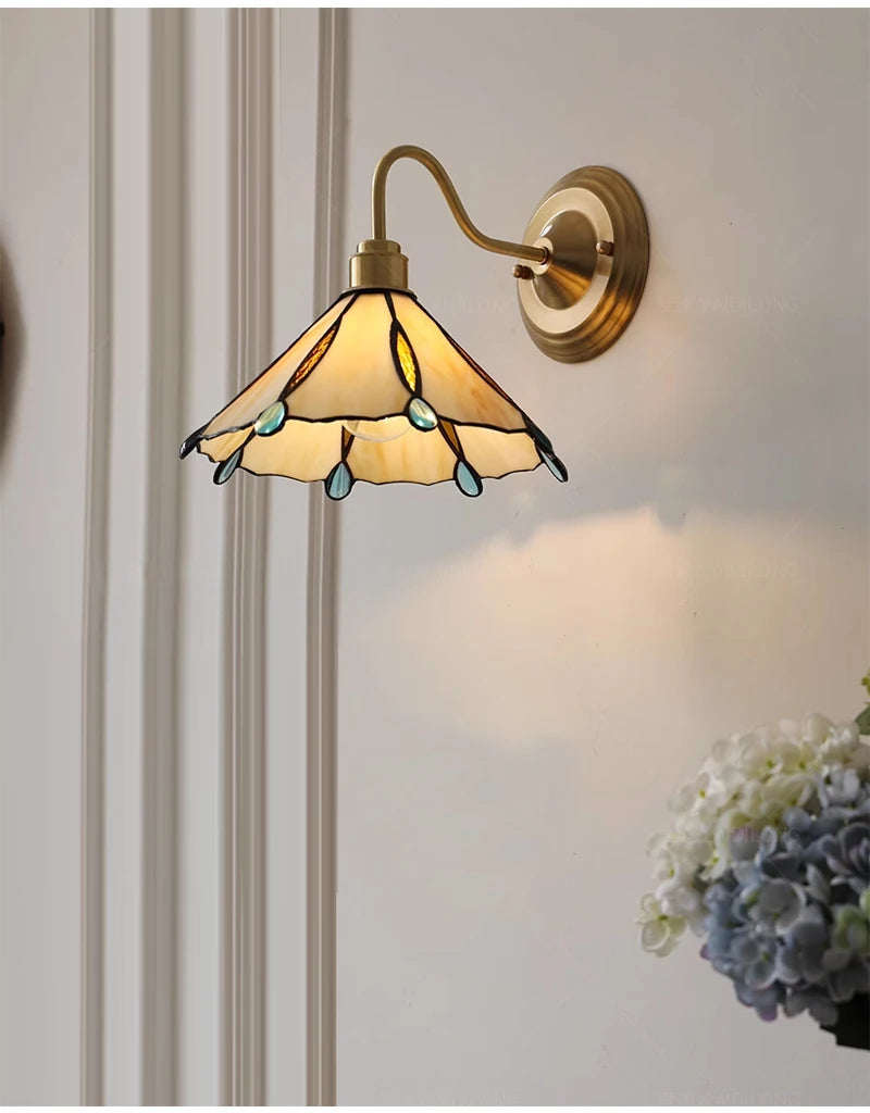 Retro Copper Tiffany Stained Glass Wall Lamp