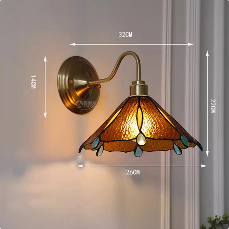 Retro Copper Tiffany Stained Glass Wall Lamp