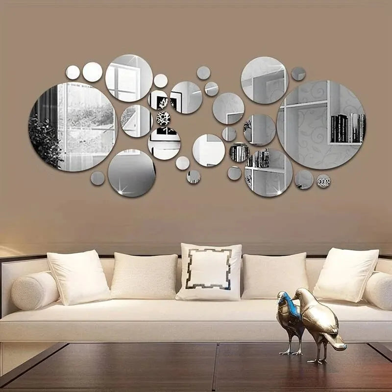 3D Acrylic Mirror Sticker - 26 Pcs Round Mirror Wall Decoration for DIY Bedroom & Bathroom
