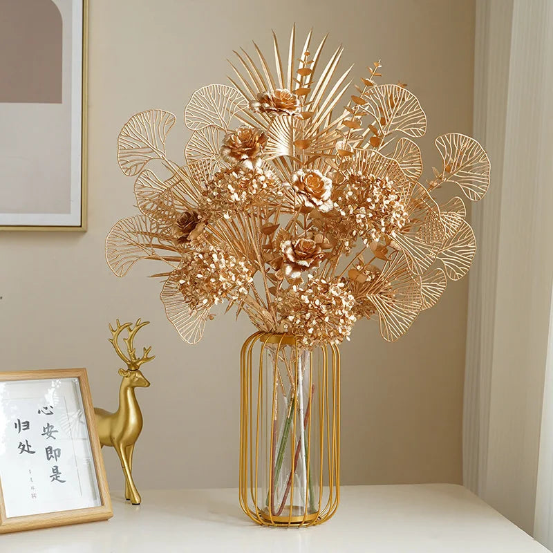 Gold Silk Rose Hydrangea Artificial Flower Arrangement