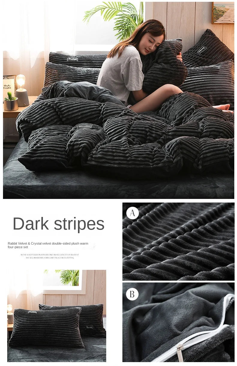 Winter Velvet Solid Color Duvet Cover Bedding Set