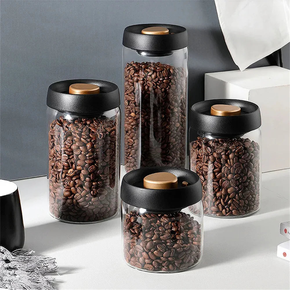 Coffee Beans Storage Jar — Vacuum Sealed Glass Food Storage Tank For Moisture-Proof Kitchen