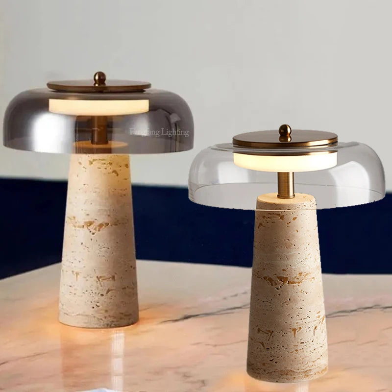 Travertine Natural Stone Mushroom Table Lamp