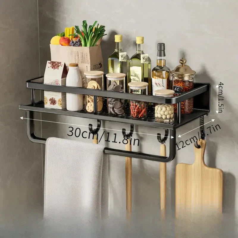 Kitchen Wall Shelf – Black Aluminum Storage Shelf With Easy Wall Installation