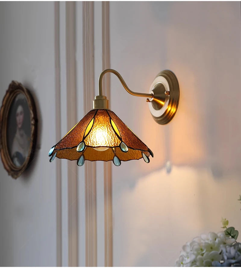 Retro Copper Tiffany Stained Glass Wall Lamp