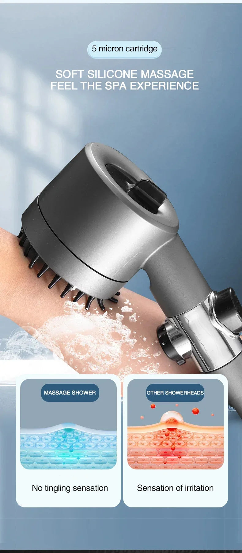 3 Mode Adjustable Filtered Massage Shower Head