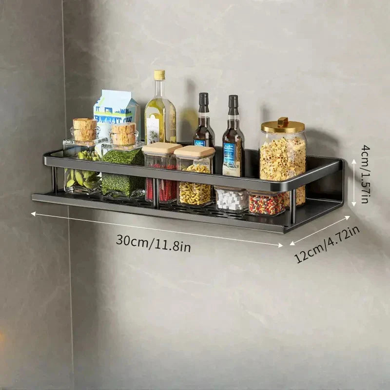 Kitchen Wall Shelf – Black Aluminum Storage Shelf With Easy Wall Installation