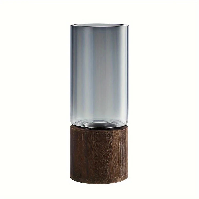 Glass Hydroponic Vessel with Wooden Base