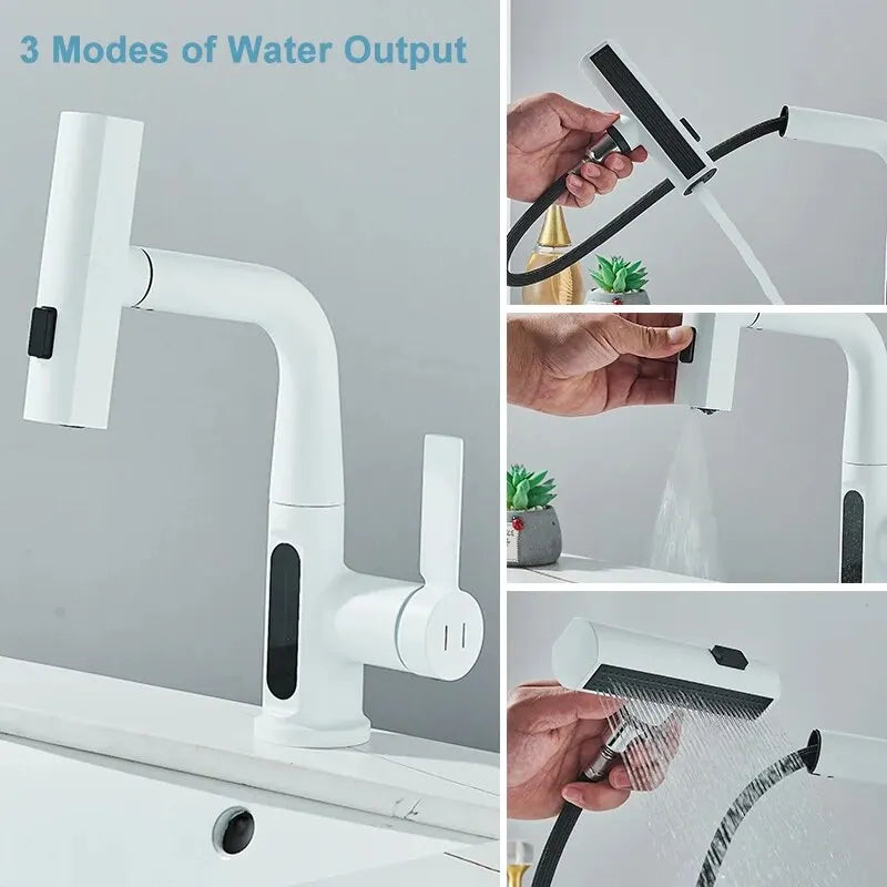 Digital Temperature Display Pull Out Basin Faucet