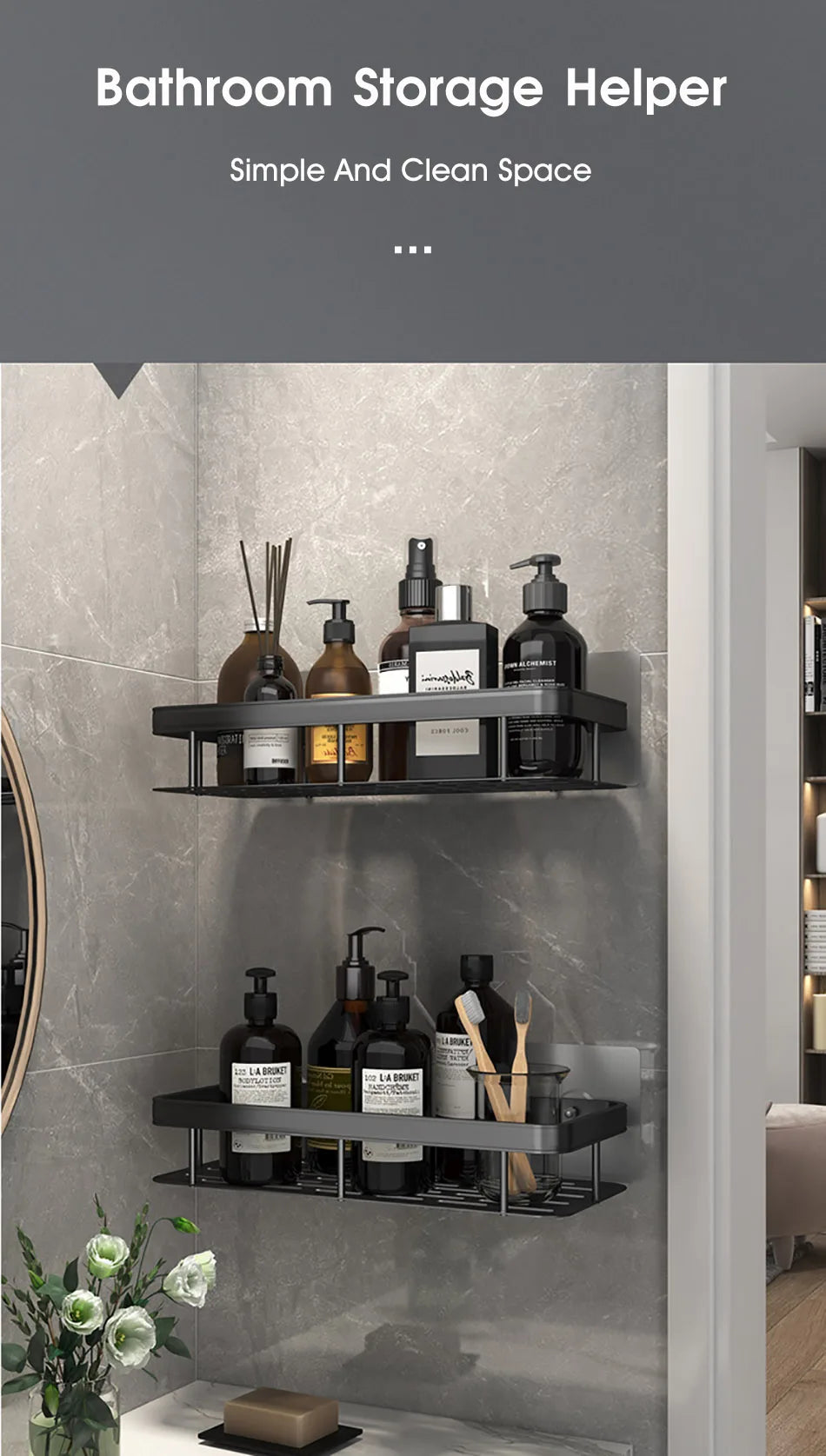 Bathroom Storage Rack - No Drill Corner Shower Shelf | Waterproof Metal Organizer