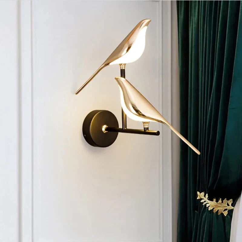 Golden Bird LED Wall Light — Creative Art Deco Wall Sconce for Bedroom