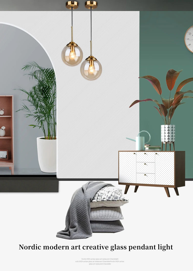 Nordic Polished Steel Glass Pendant Chandelier
