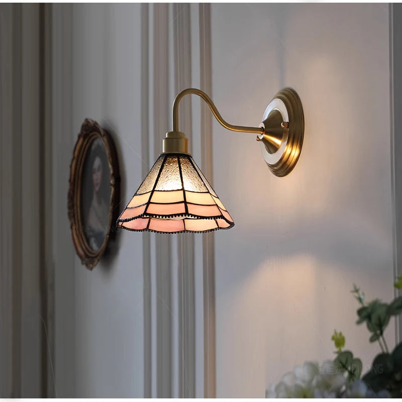 Retro Copper Tiffany Stained Glass Wall Lamp