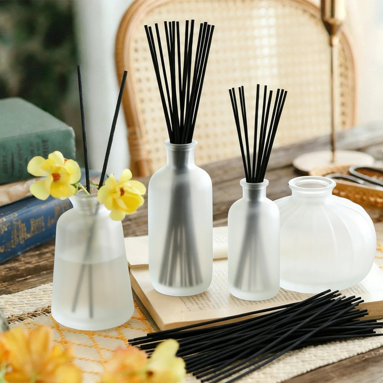 Fiber Rattan Sticks - 50pcs Black Reed Diffuser Air Freshener Rods for Home