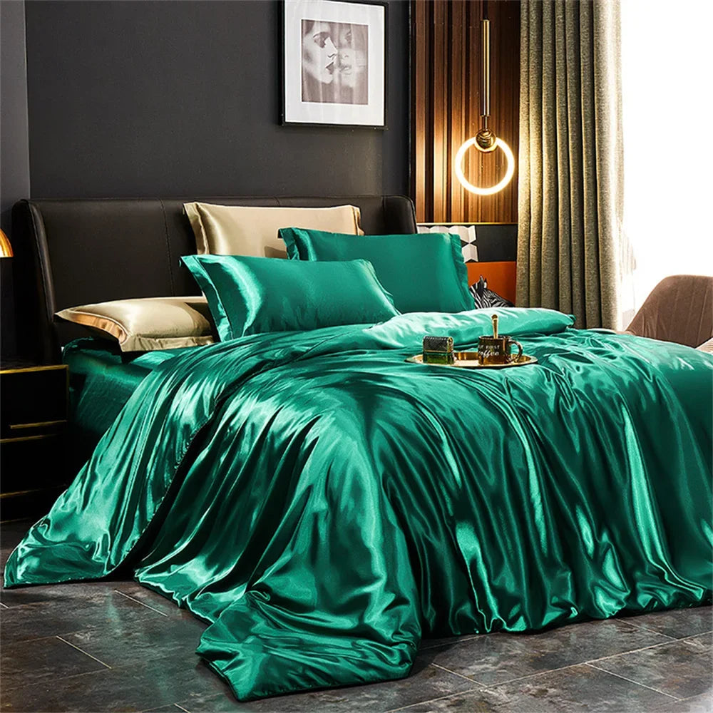 Silk Bedding Set — Luxury Satin Sheets With Solid Silk Duvet Cover & Smooth Pillowcases