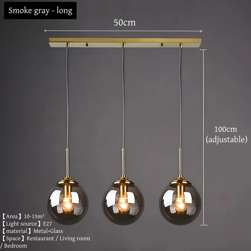Nordic Polished Steel Glass Pendant Chandelier