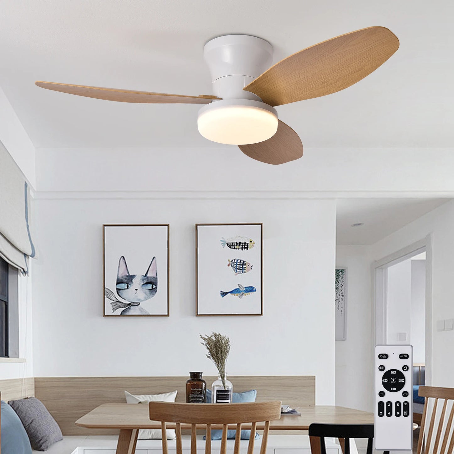 Modern Quiet LED Remote Control Ceiling Fan with Light