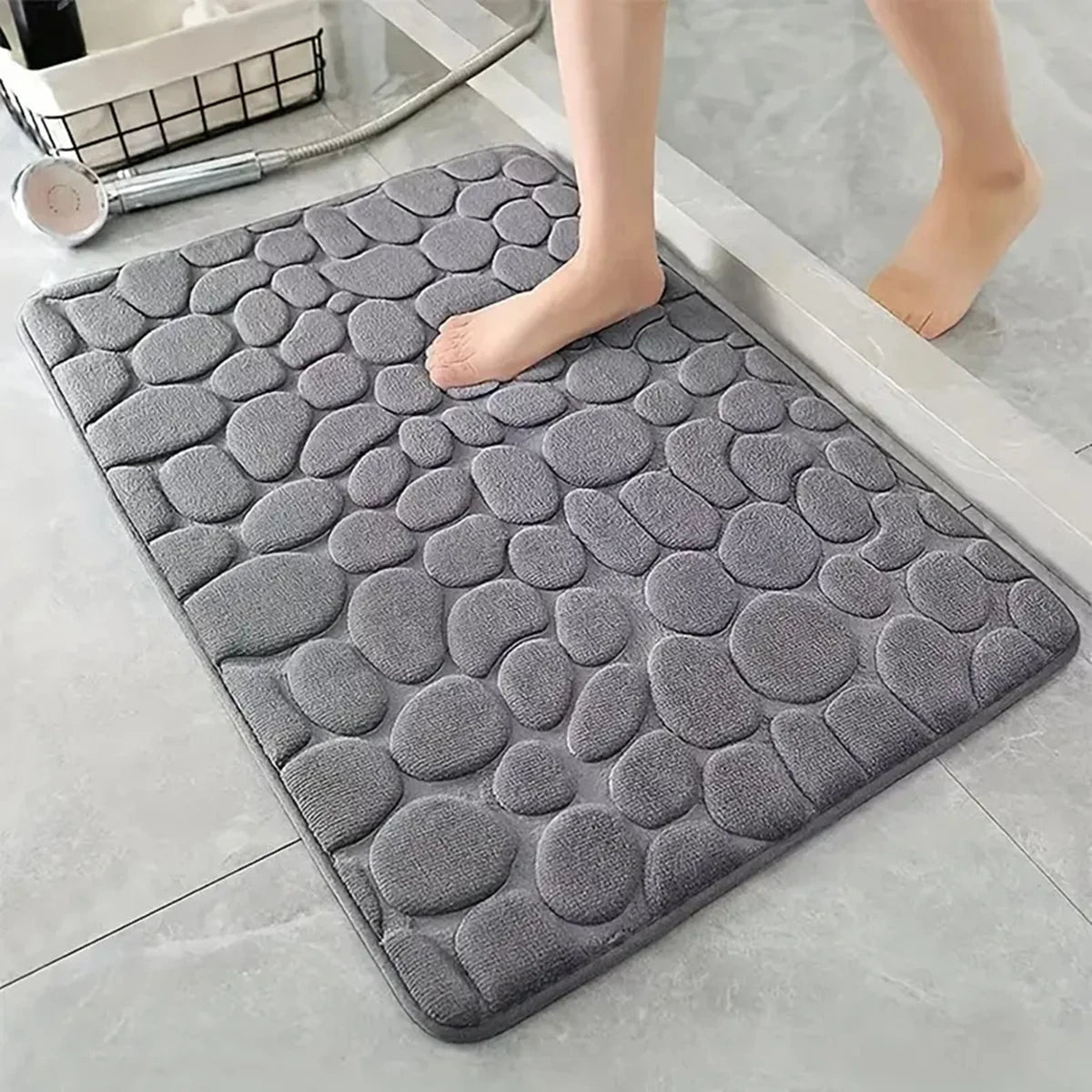 Non Slip Bathroom Mat | Absorbent Quick Drying Cobblestone Embossed Rug