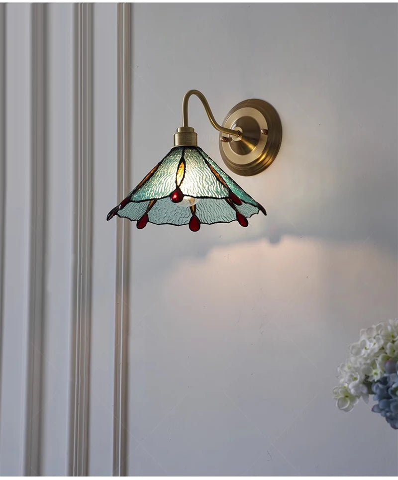 Retro Copper Tiffany Stained Glass Wall Lamp