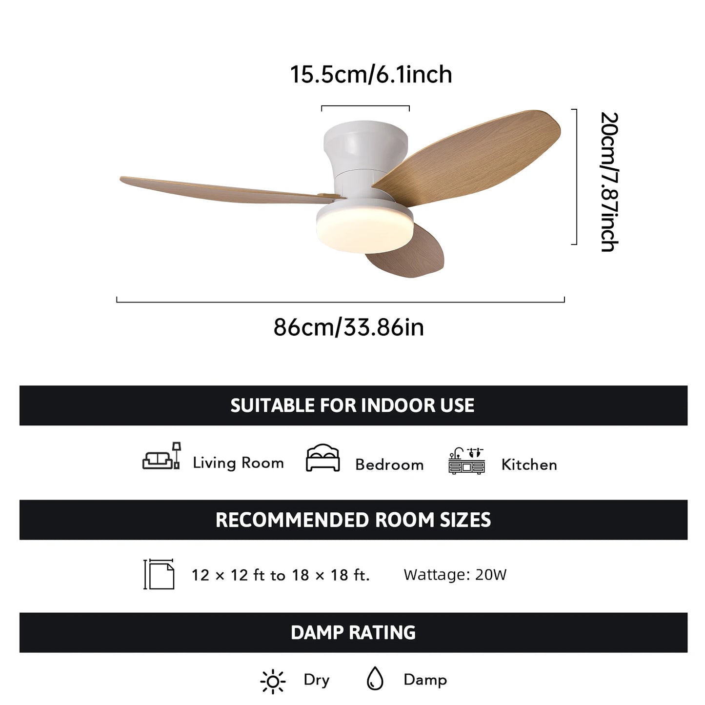Modern Quiet LED Remote Control Ceiling Fan with Light