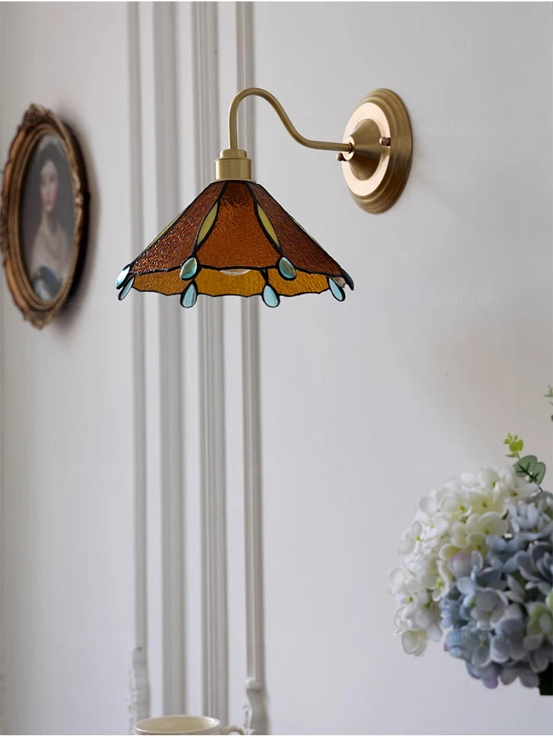 Retro Copper Tiffany Stained Glass Wall Lamp