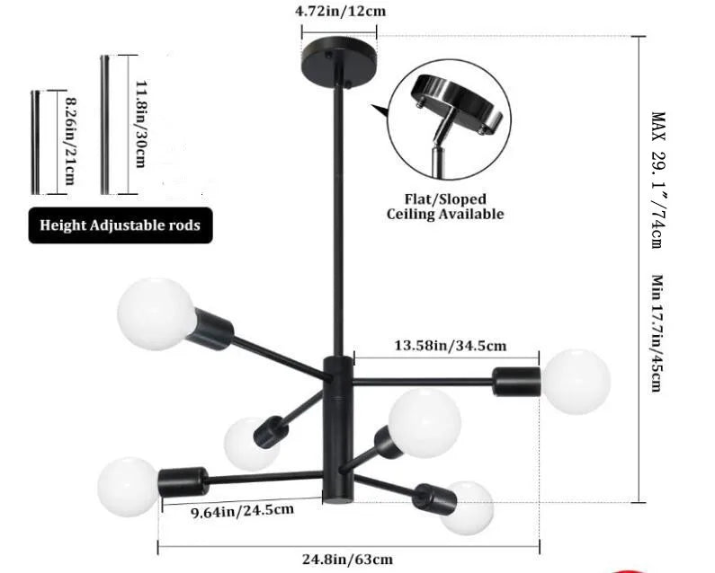 Black Gold Iron Multi Arm Ceiling Chandelier
