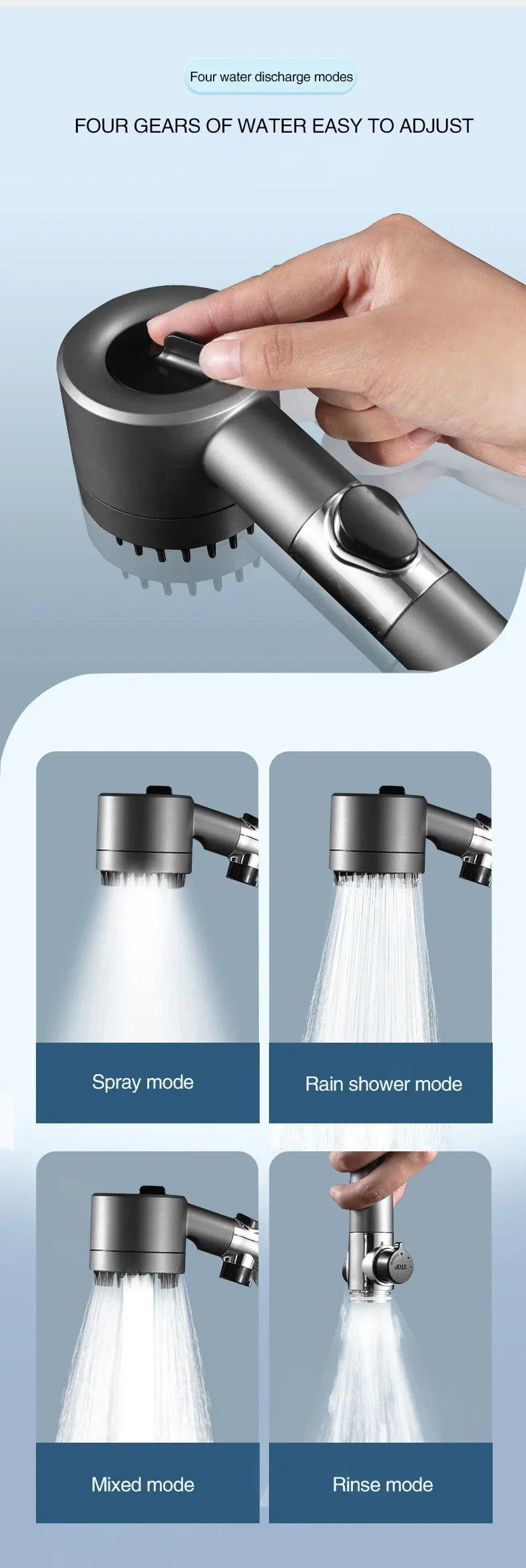 3 Mode Adjustable Filtered Massage Shower Head