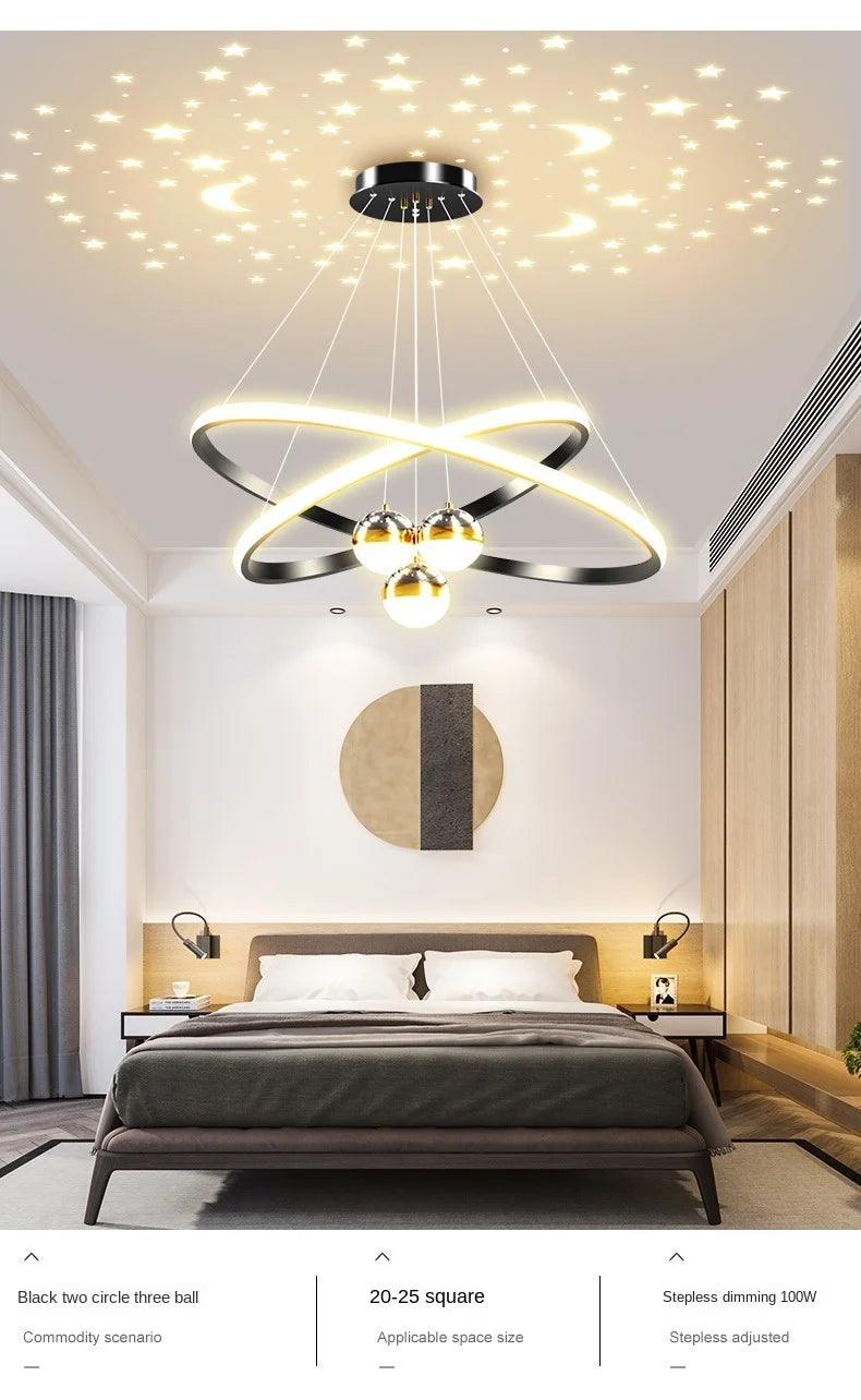 Black Gold Moon Stars Ring LED Chandelier