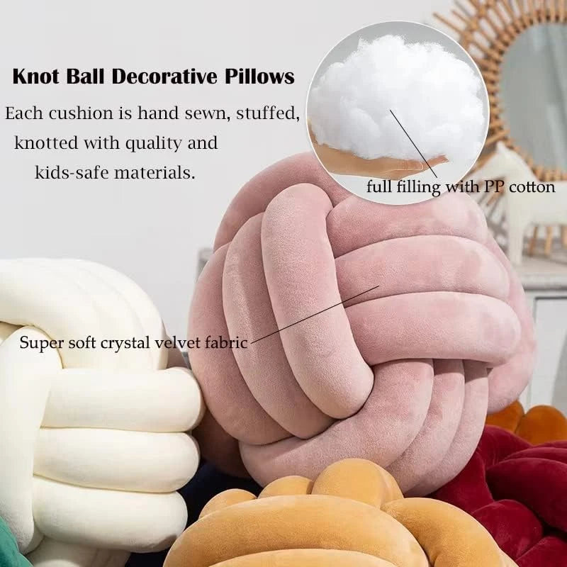 Handmade Velvet Knot Ball Round Decorative Throw Pillow