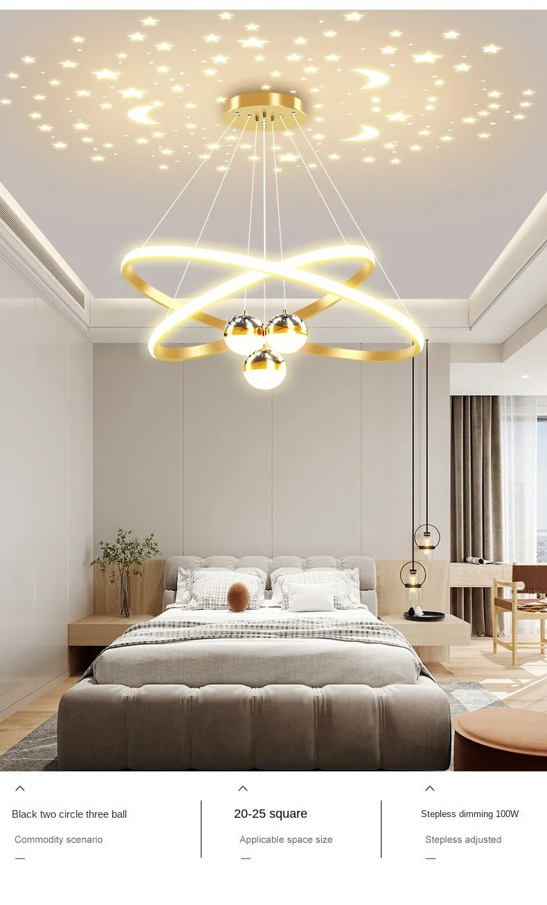 Black Gold Moon Stars Ring LED Chandelier