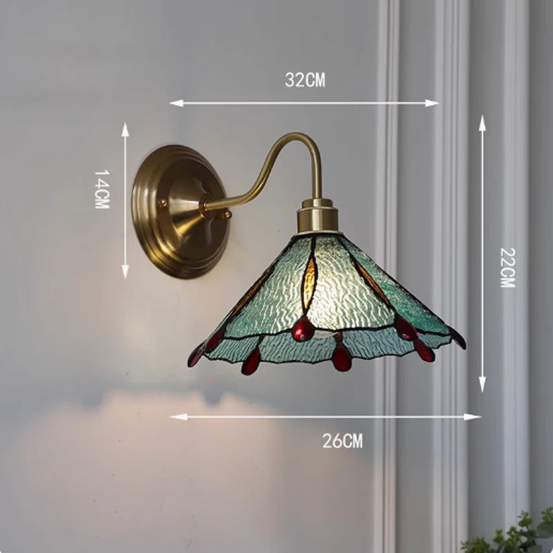 Retro Copper Tiffany Stained Glass Wall Lamp