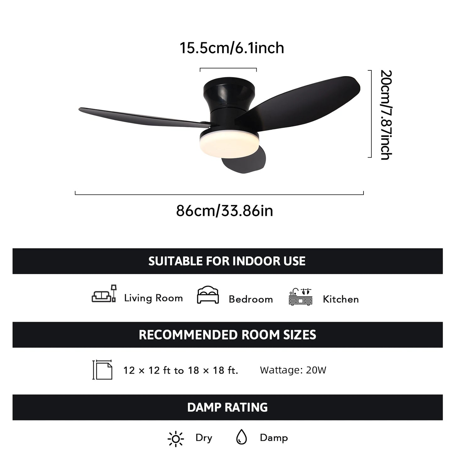 Modern Quiet LED Remote Control Ceiling Fan with Light