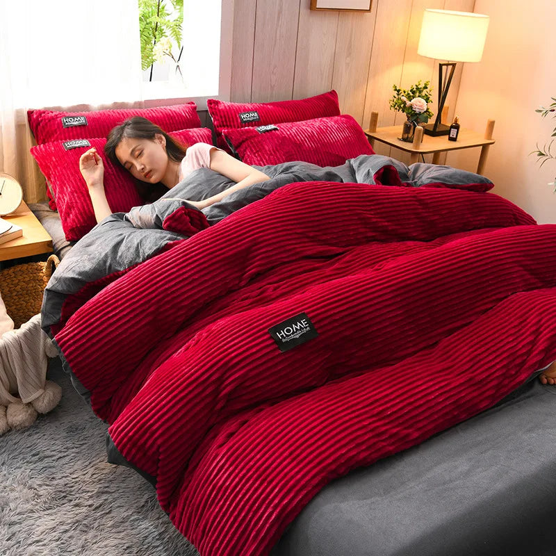 Winter Velvet Solid Color Duvet Cover Bedding Set