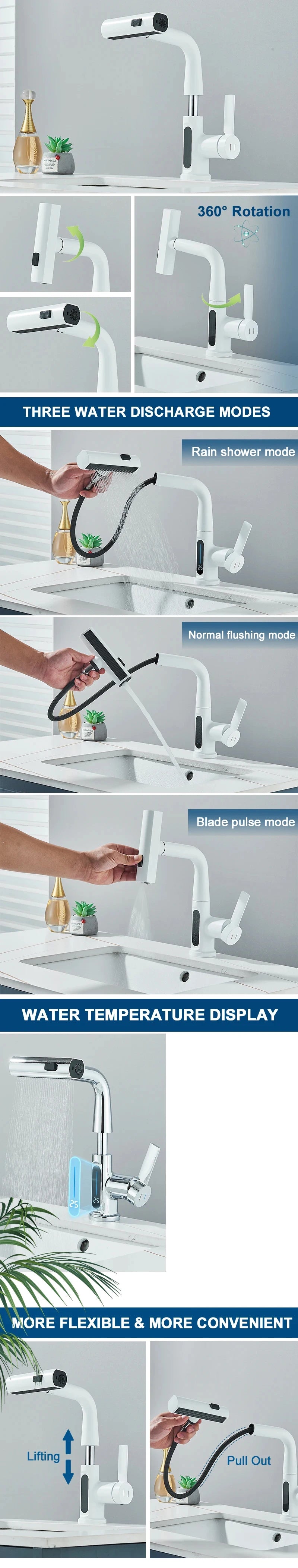 Digital Temperature Display Pull Out Basin Faucet