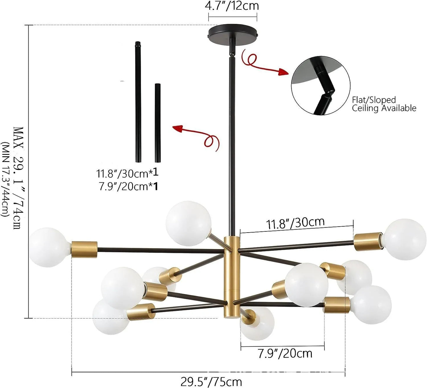 Black Gold Iron Multi Arm Ceiling Chandelier