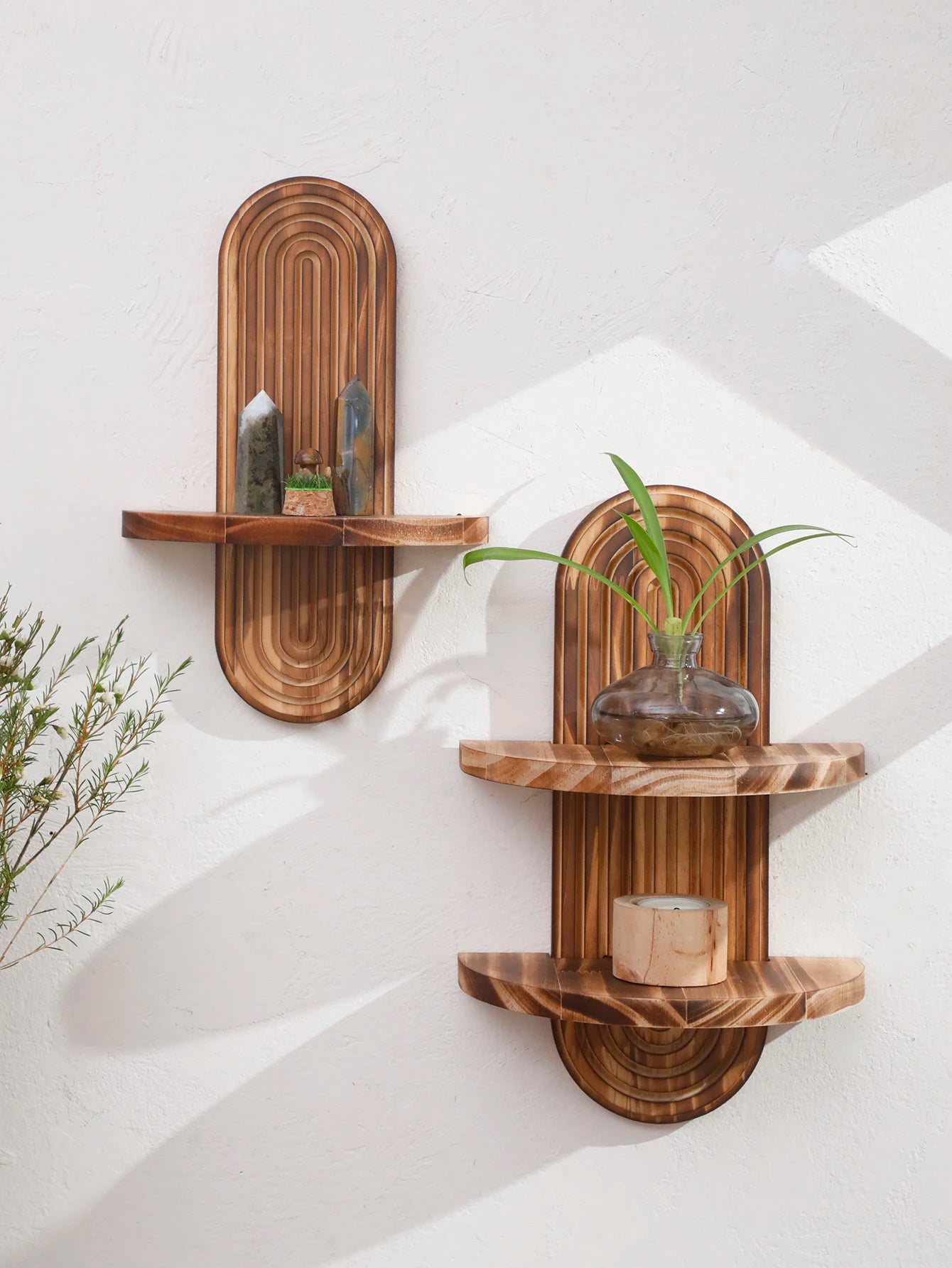 Boho Geometric Natural Wood Wall Shelf