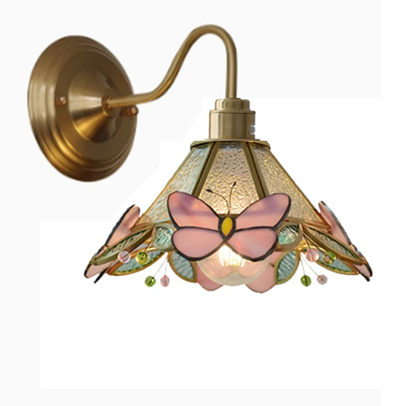 Retro Copper Tiffany Stained Glass Wall Lamp