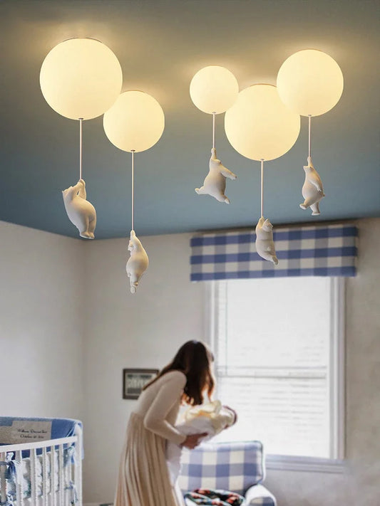 Cartoon Bear Ceiling Lamp - Modern Acrylic Spherical Light Fixture for Bedroom