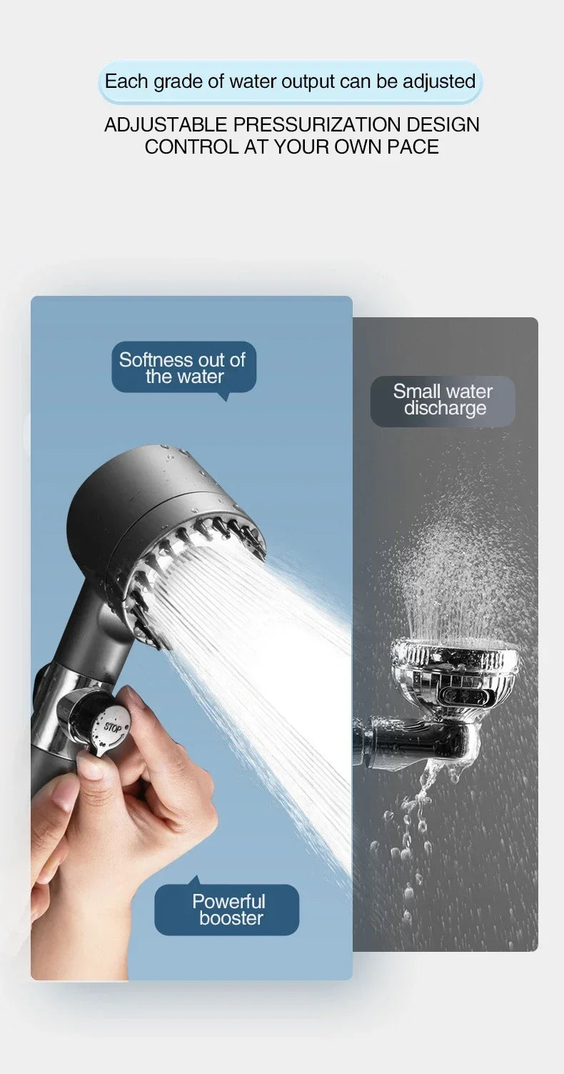 3 Mode Adjustable Filtered Massage Shower Head