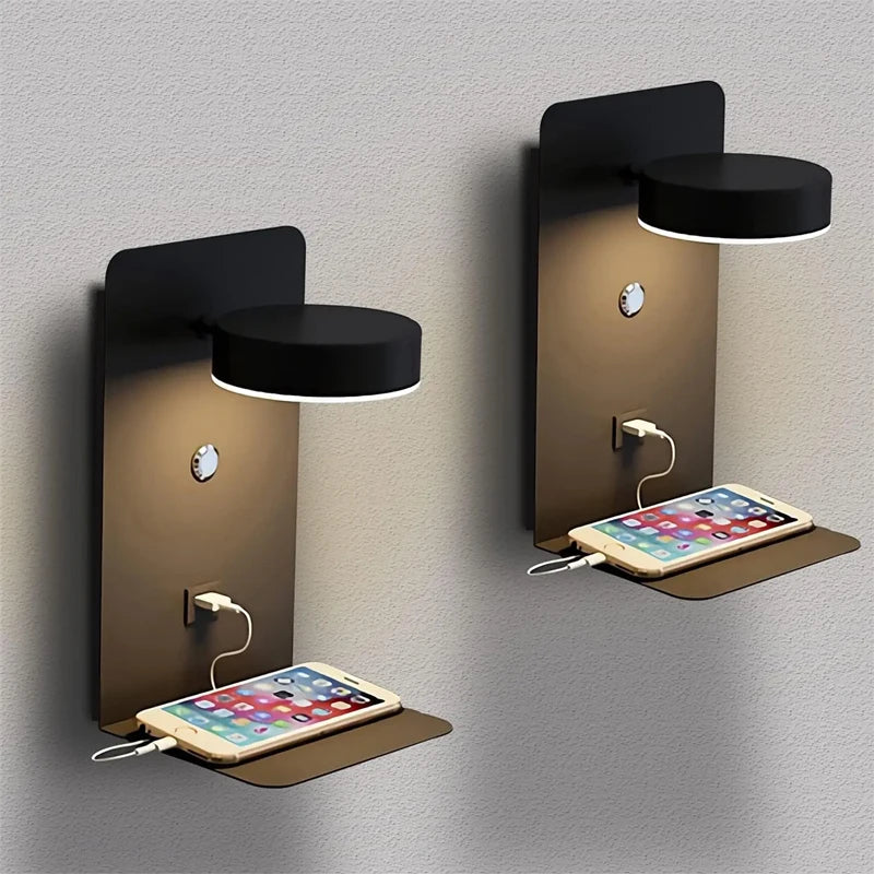 LED Wall Lamp - Modern Bedroom Wall Light with USB Charging & Touch Switch