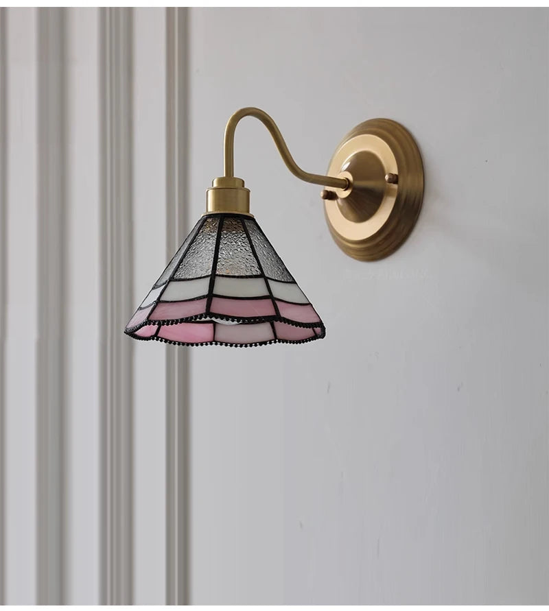 Retro Copper Tiffany Stained Glass Wall Lamp