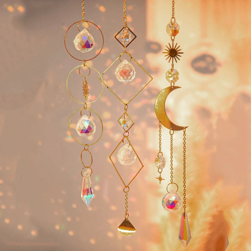 Crystal Moon Star Rainbow Suncatcher Wind Chime