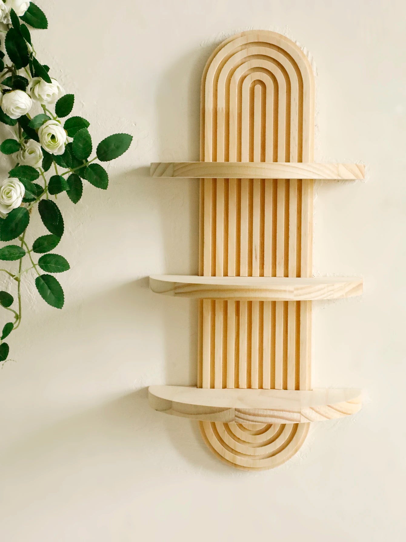 Boho Geometric Natural Wood Wall Shelf