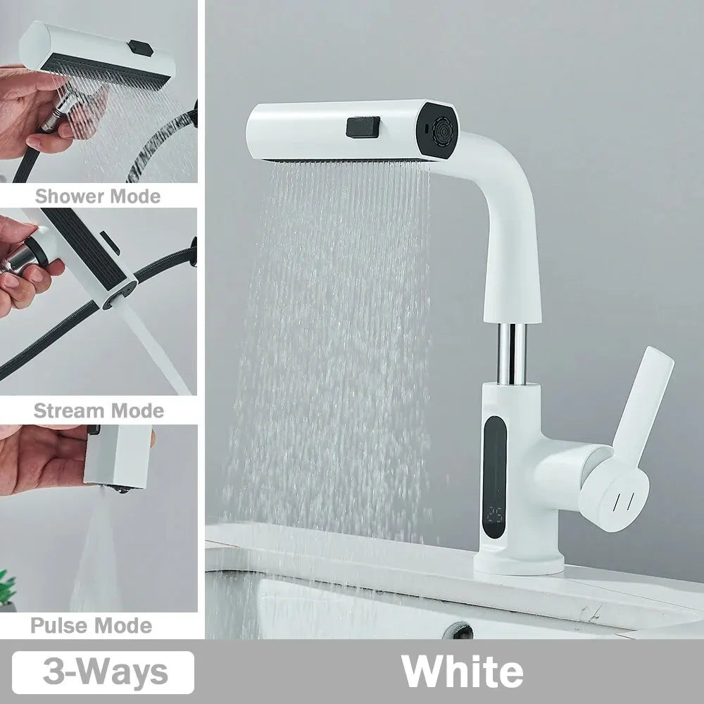 Digital Temperature Display Pull Out Basin Faucet