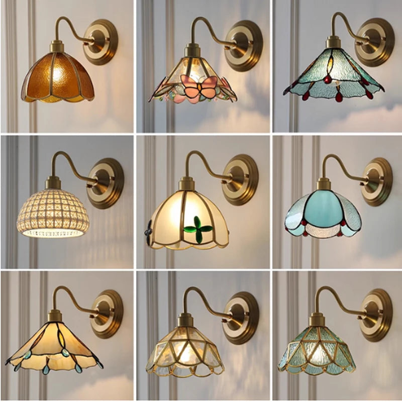 Copper Tiffany Wall Lamp — Retro Stained Glass Light | Villa Bedroom Lighting