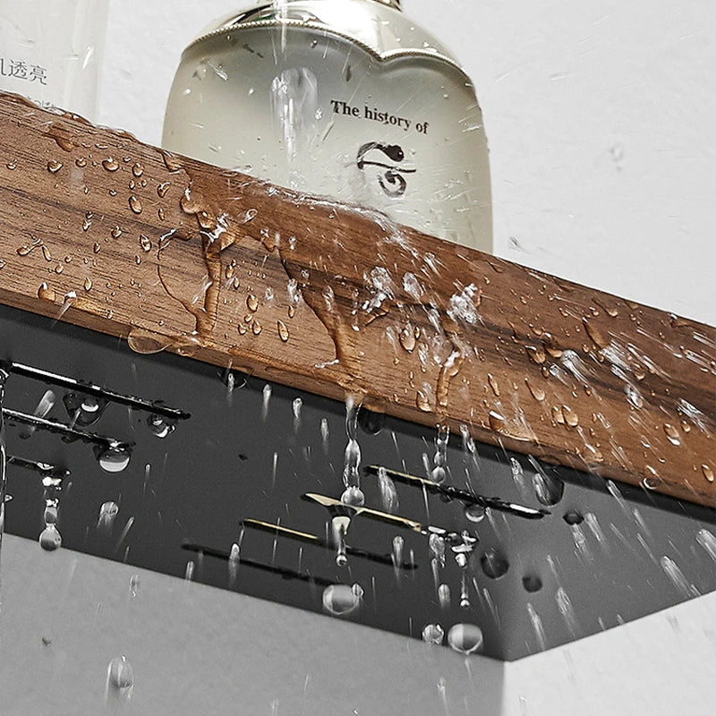 No Drill Solid Wood Wall Mounted Bathroom Shelf