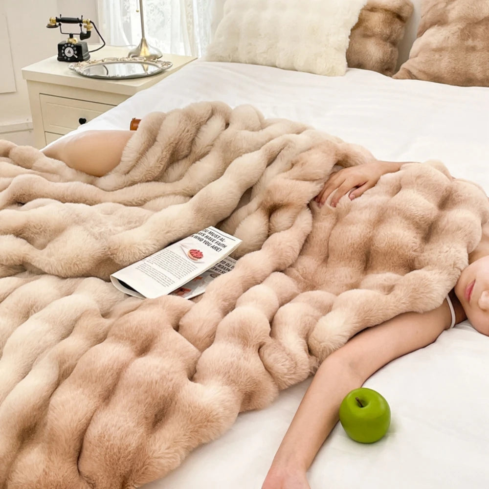 Faux Rabbit Fleece Weighted Knit Throw Blanket