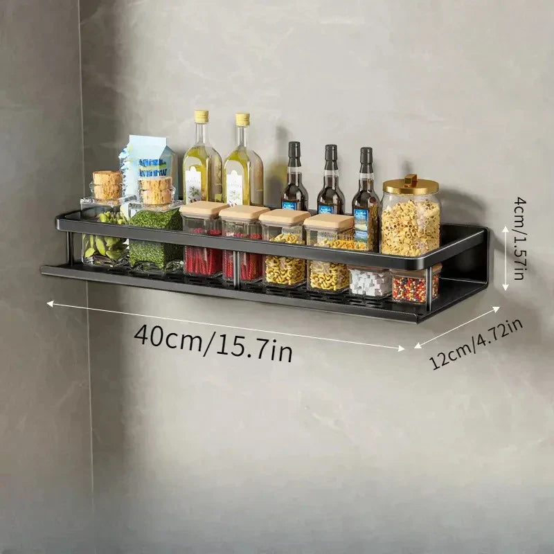 Kitchen Wall Shelf – Black Aluminum Storage Shelf With Easy Wall Installation