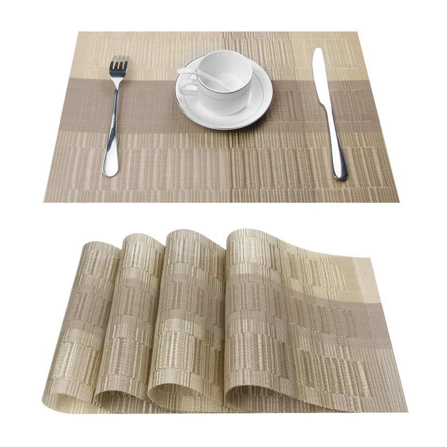 PVC Woven Stripe Rectangle Table Placemat Set