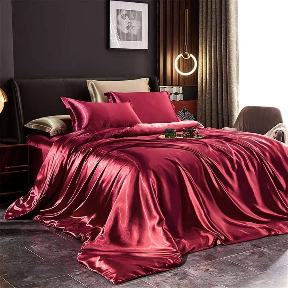 Silk Bedding Set — Luxury Satin Sheets With Solid Silk Duvet Cover & Smooth Pillowcases